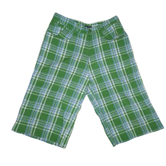 Shorts Mens Beyond The Limit Bermuda Size 32 Green Blue Plaid Skate BTL - Picture 1 of 3
